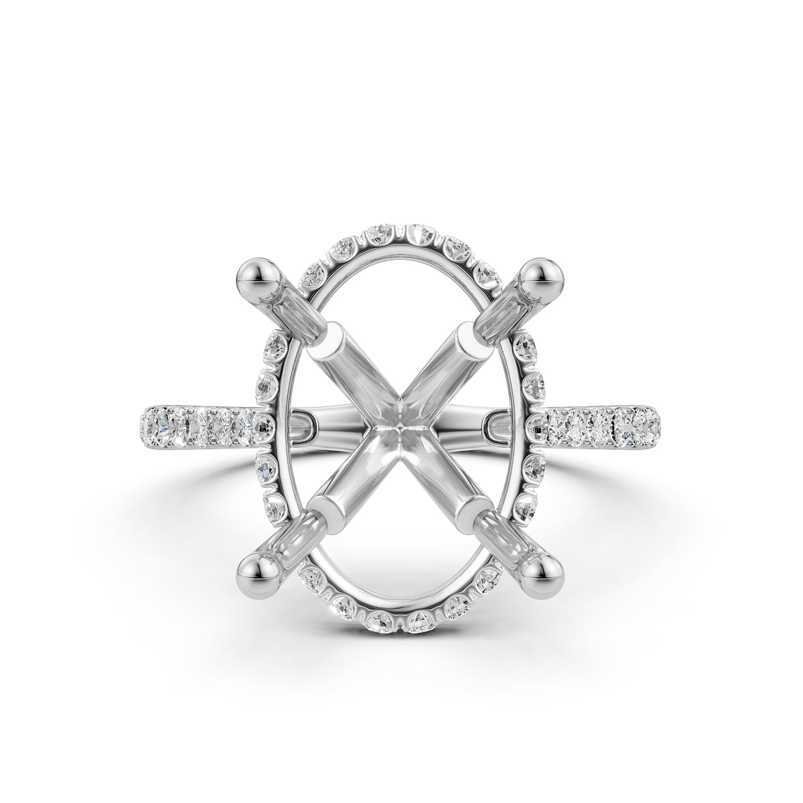 Cathedral Style Halo French U Pave Set Semi Mount Lab Grown Diamond Engagement Ring 0.55Ct.